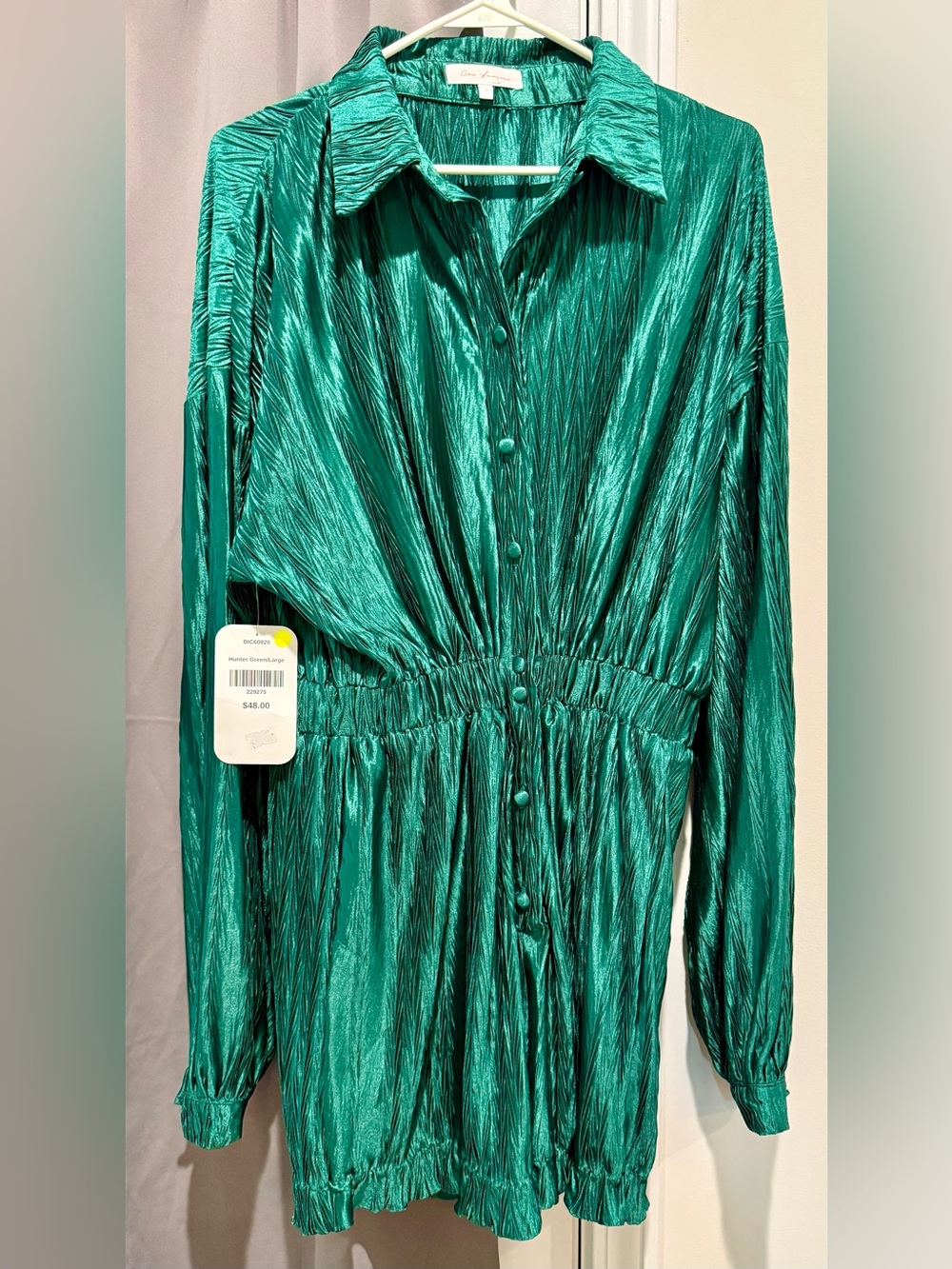 Emerald Green Shimmery Button-Front Romper NWT